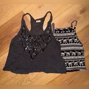 Black Sequin Racerback Crop Top & Black & White Crop Top With Elephants